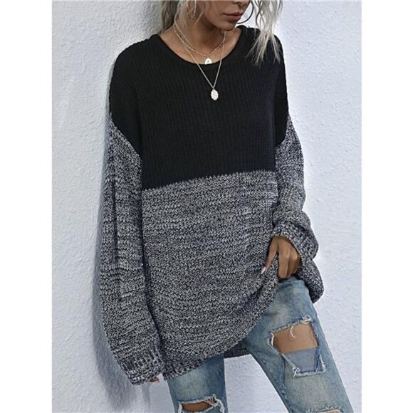 Color Block Long Sleeve Oversized Sweater - Picture 4 of 16